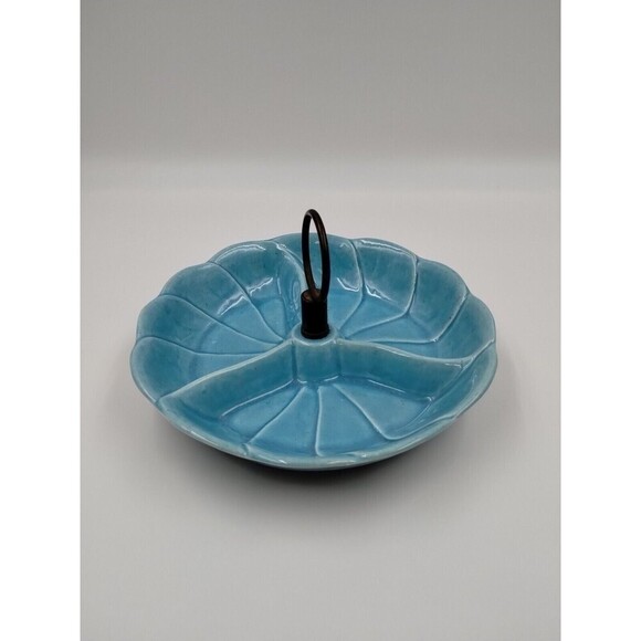 California USA 440 Pottery Candy Nut Divided Dish Mid Century USA Blue Aqua MCM - Picture 2 of 8